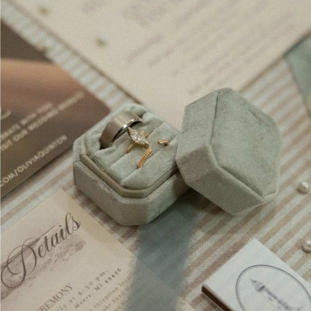 Elegant sage green velvet ring box